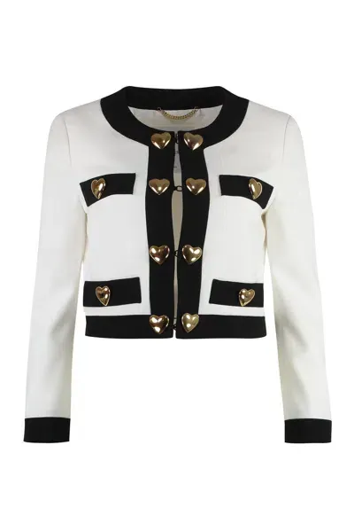 Moschino Heart Embellished Long-sleeved Cropped Jacket In White