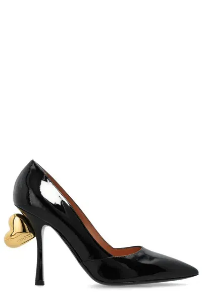 Moschino Heart Embellished Pointed Toe Pumps In Black