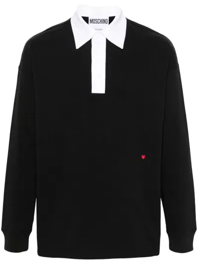 Moschino Heart-embroidery Polo Shirt In Black