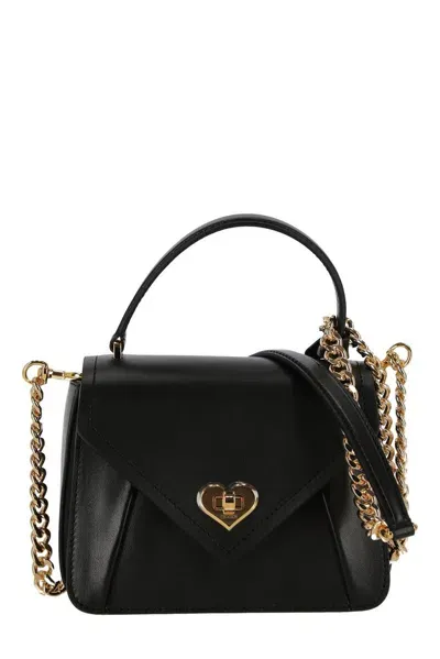 Moschino Heart Lock Keyring Detailed Tote Bag In Black