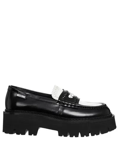 Moschino Hearted Brogue Loafers In Black