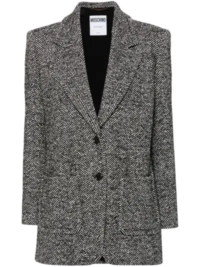 Moschino Herringbone Blazer In Black