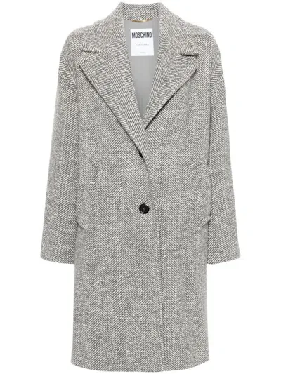 Moschino Herringbone Coat In Grey