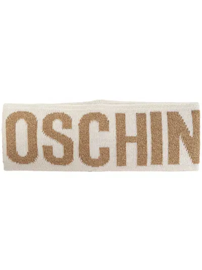 Moschino Intarsia Knit-logo Headband In Neutrals