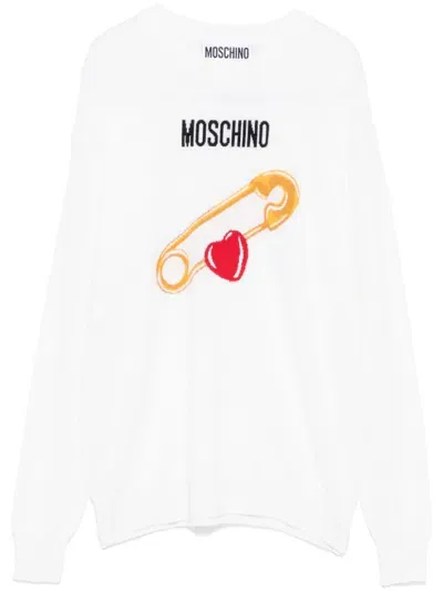 Moschino Intarsia-knit Logo Sweater In White