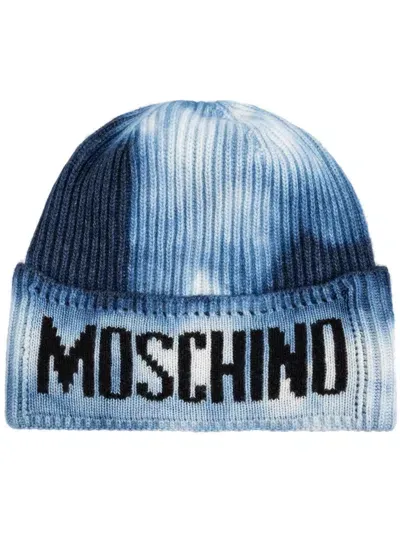 Moschino Intarsia-logo Knit Beanie In Blue