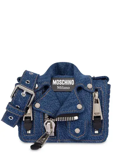 Moschino Jacket-style Denim Shoulder Bag In Blue