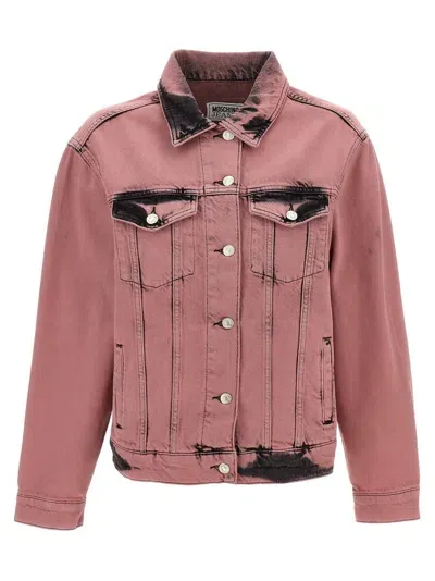 Moschino Jeans Buttoned Straight Hem Denim Jacket In Pink