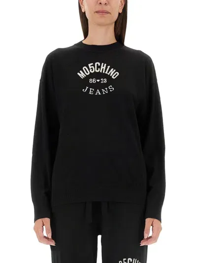 Moschino Jeans Crewneck Knitted Jumper In Black