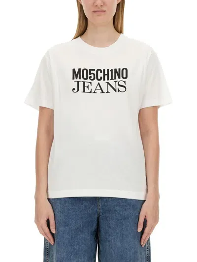 Moschino Jeans Logo Printed Crewneck T In White