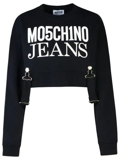 Moschino Jeans Logo Printed Strap Detailed Sweatshirt In Black