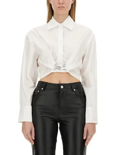 Moschino Jeans Ruched Detail Poplin Cropped Shirt In White