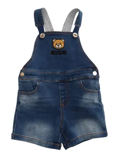 Moschino Kid Short Denim Dungarees In Blue