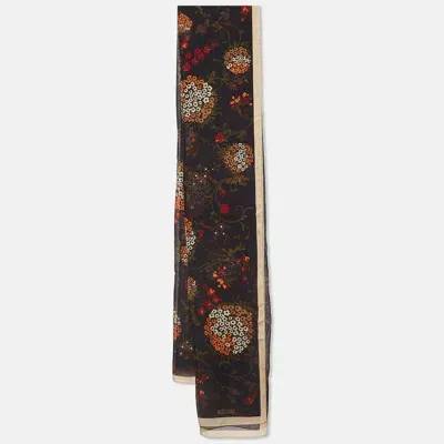 Pre-owned Moschino Larioseta Black Floral Print Silk Scarf