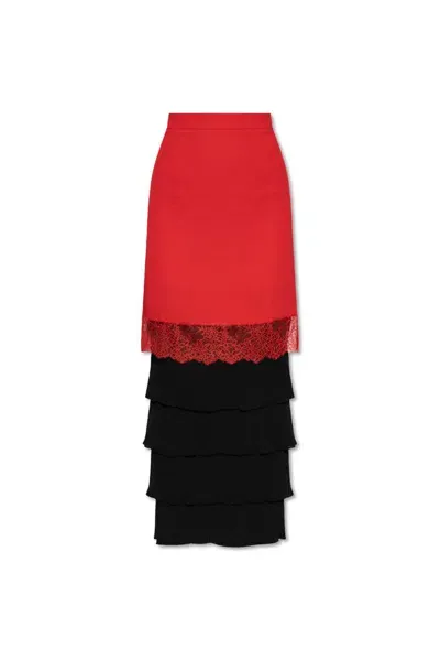 Moschino Layered Lace Detailed Skirt In Rojo