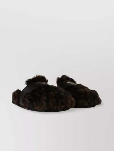 Moschino Brown Leather Blend Slippers