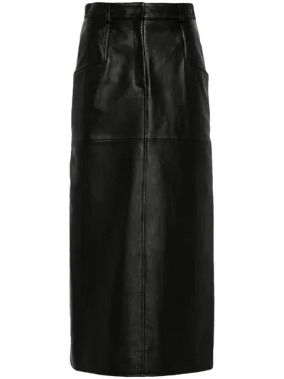 Moschino Leather Midi Skirt In Black