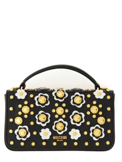 Moschino Leather Shoulder Bag In Black