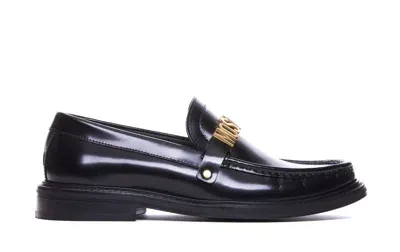 Moschino Logo-lettering Leather Loafers In Negro