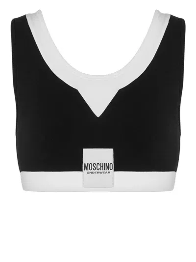 Moschino Logo-appliqué Layered Bra In Black