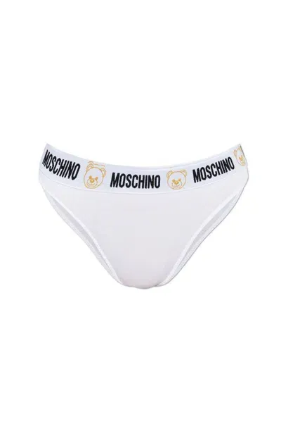 Moschino Logo Band Thongs In White