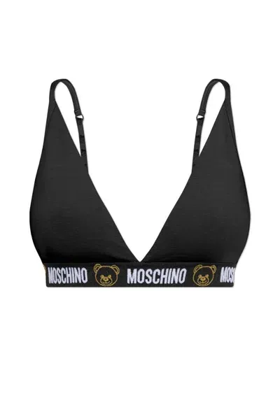 Moschino Logo Band Triangle Bra In Black