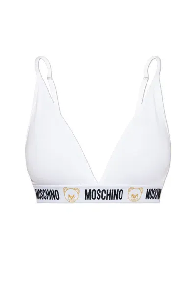 Moschino Logo Band Triangle Bra In White