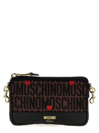 Moschino Logo Crossbody Bag In Brown