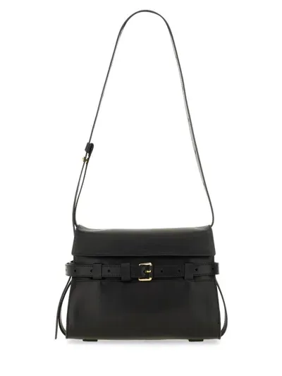 Moschino Logo Debossed Belted Shoulder Bag In Black