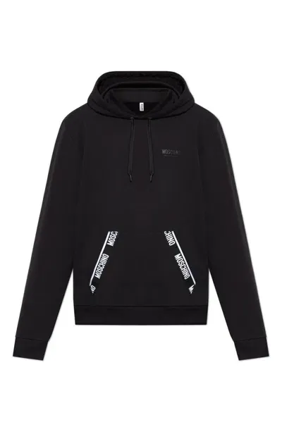 Moschino Logo Detailed Drawstring Hoodie In Black