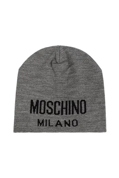 Moschino Logo Detailed Knitted Beanie In Grey