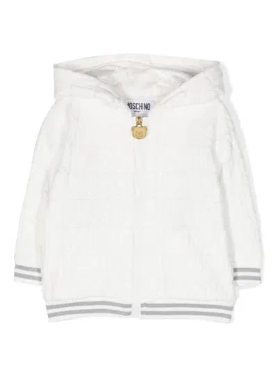 Moschino Babies' Logo-embossed Zipped Hoodie In White