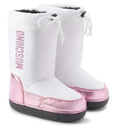 Moschino Kids' Logo Faux Leather Snow Boots In White