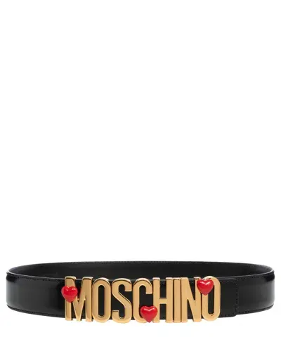 Moschino Logo Heart Belt In Black