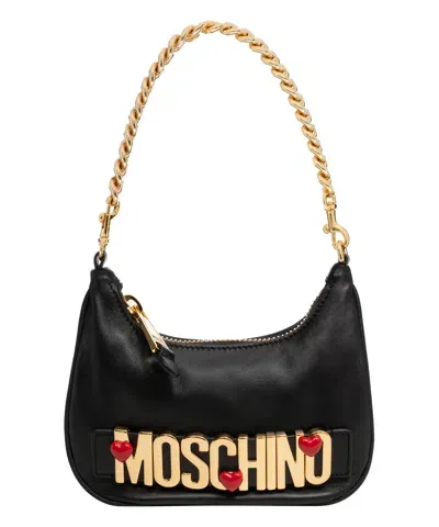 Moschino Logo Hobo Bag In Black