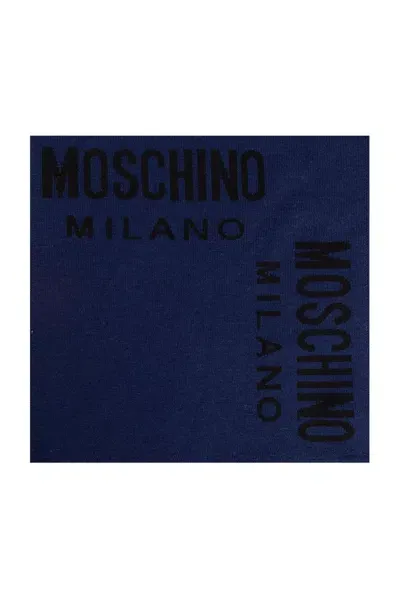 Moschino Logo Intarsia Scarf In Navy