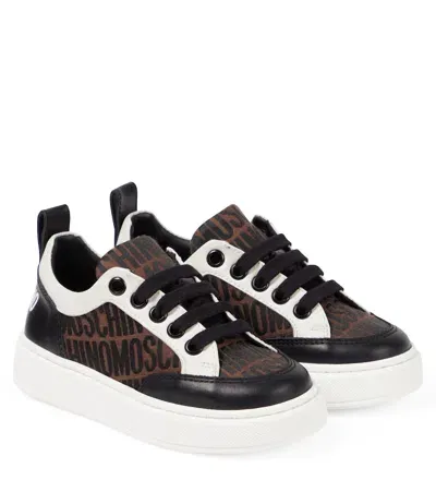 Moschino Kids' Logo Leather-trimmed Sneakers In White