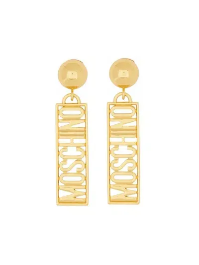 Moschino Logo Lettering Drop Earrings In Gold