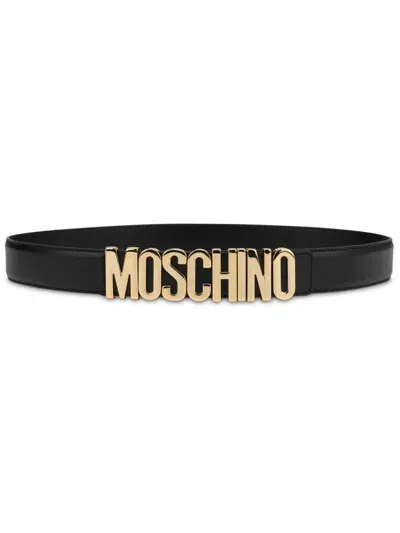 Moschino Logo-lettering Leather Belt In Black