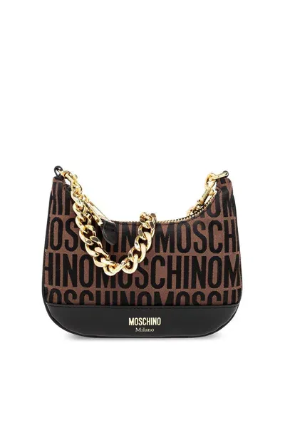 Moschino Logo Lettering Small Tote Bag In Brown