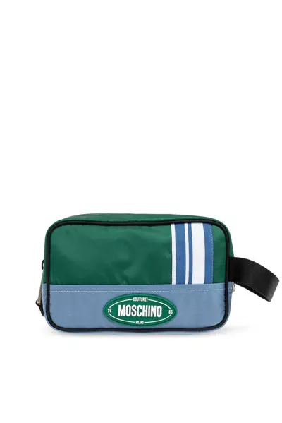 Moschino Logo Patch Clutch Bag In Green