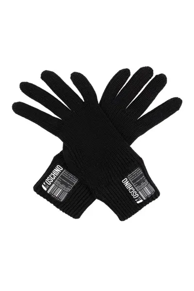 Moschino Logo Patch Knit Gloves In Black