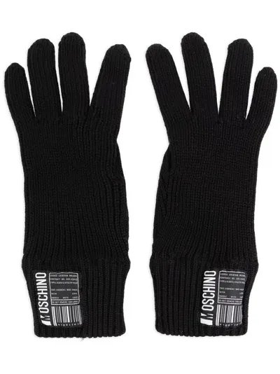 Moschino Logo-patch Knitted Gloves In Black