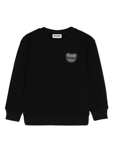 Moschino Kids' Logo-patch Piqué Sweatshirt In Black