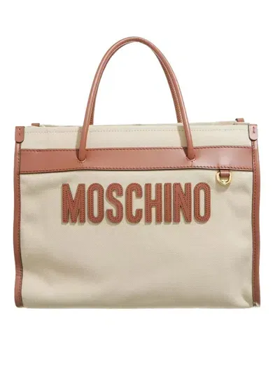 Moschino Logo Patch Tote Bag In Beige