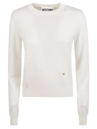 Moschino Logo Pin Classic Knit Sweatshirt In White