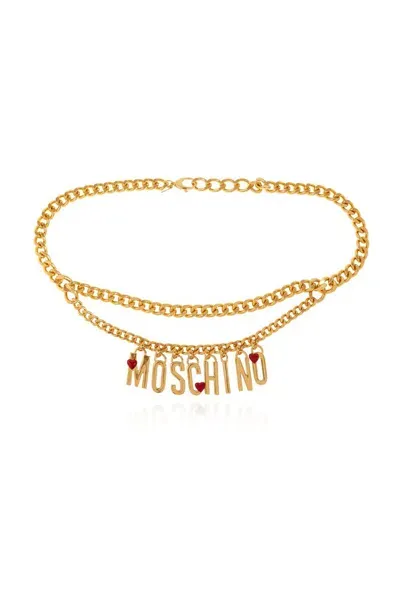 Moschino Logo Plaque Belt In Gold