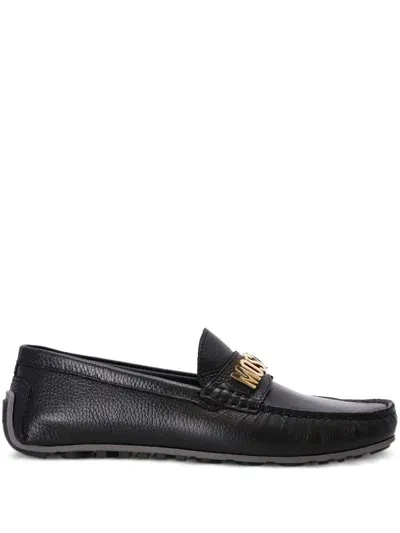 Moschino Lettering Logo Leather Loafers In Nero