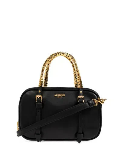 Moschino Logo-plaque Leather Mini Bag In Black