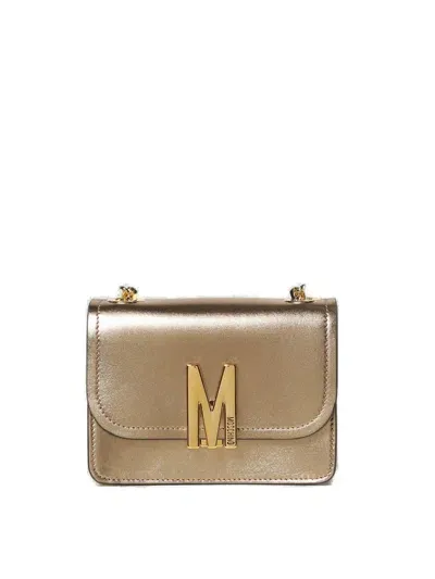 Moschino Logo Plaque Metallic Shoulder Bag In Beige